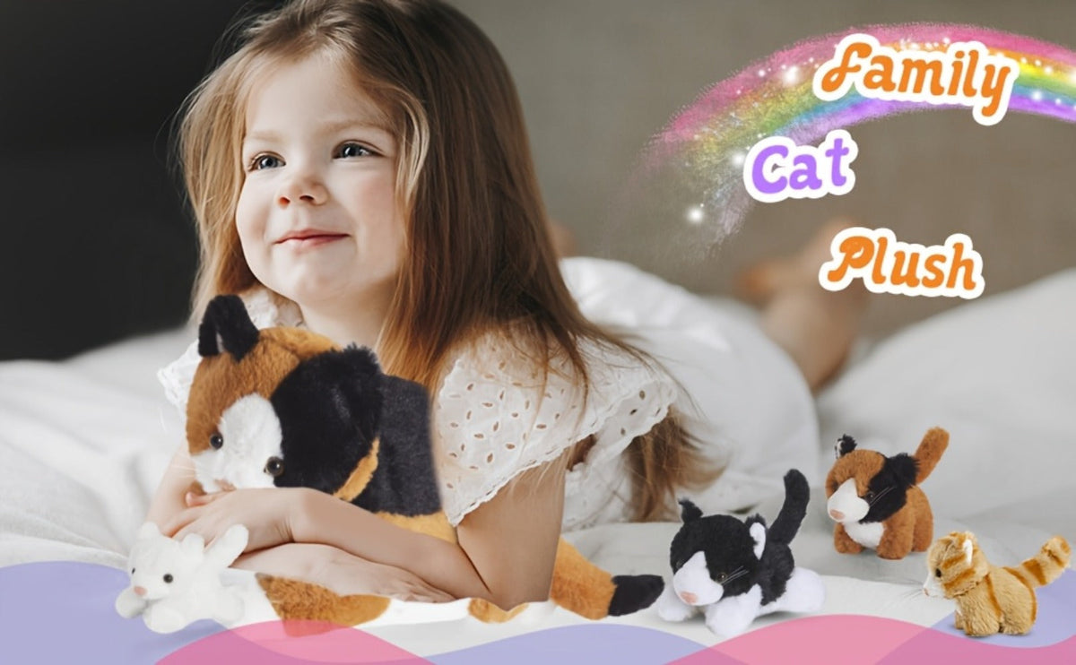 Cat Stuffed Animal Set with Mother Cat and Four Baby Kittens