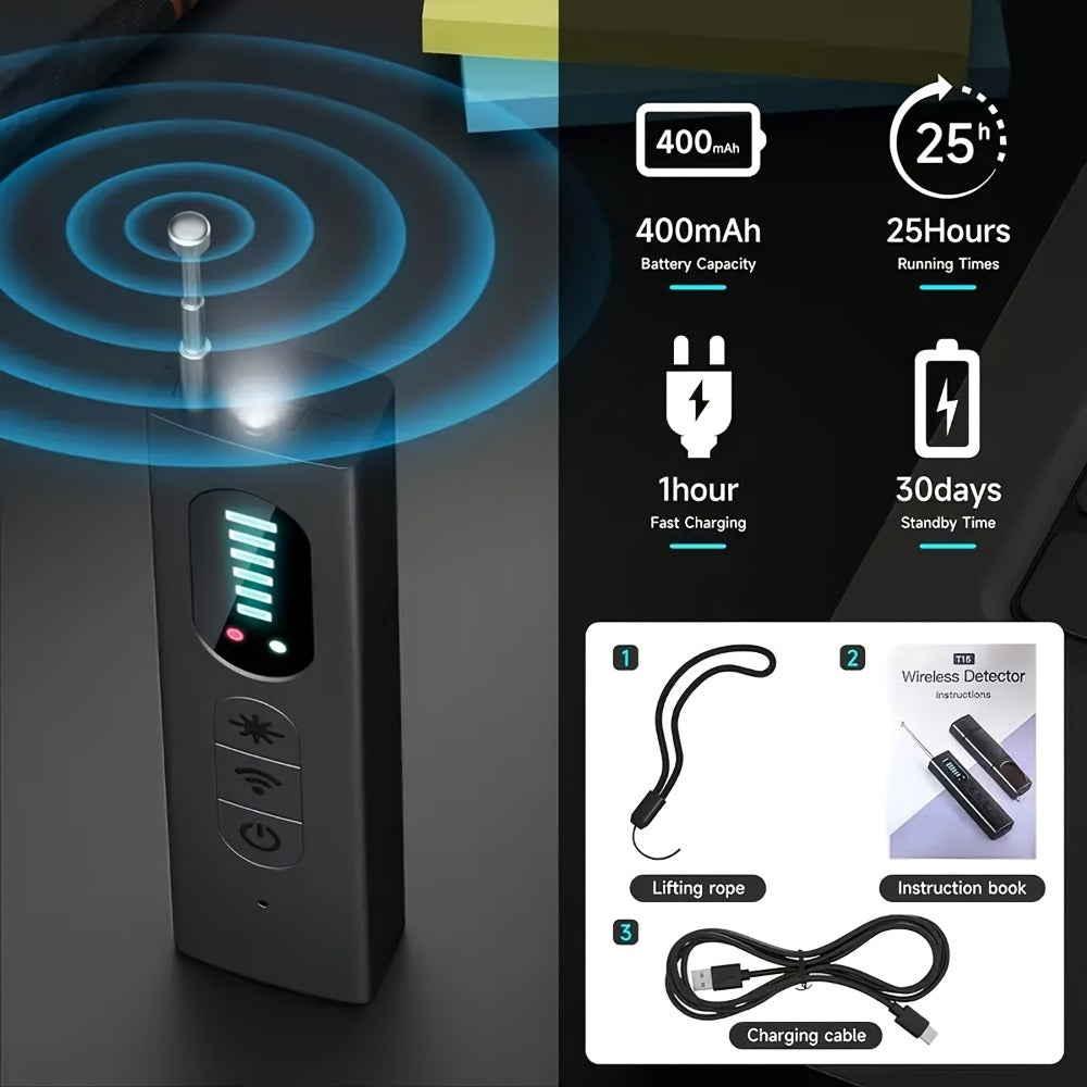 Anti Spy Hidden Camera Detector RF Signal Scanner Portable Bug Detector, GPS Tracker Finder, Listening Device Detector, Rechargeable Wireless Security Sweep Tool for Travel Hotel Airbnb Car Home Office
