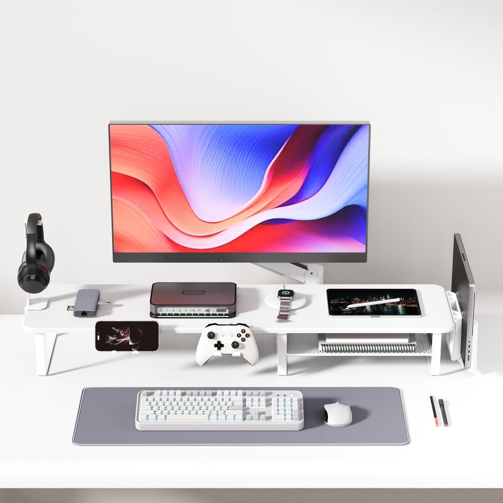 Monitor Stand Organizer with Headset Holder Phone Stand & Game Controller Holder, Versatile Desktop Riser for Computer Monitor Laptop, Gaming & Home Office Desk Organizer