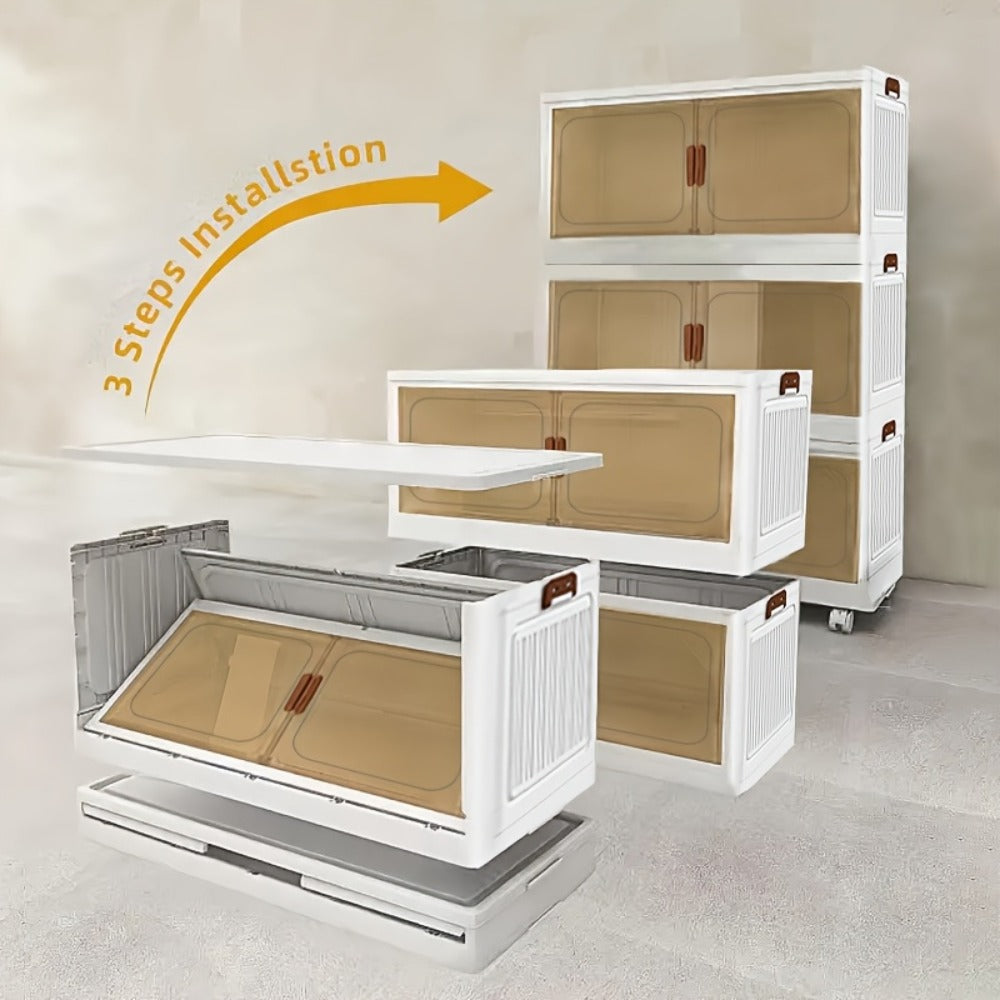 Foldable Storage Cabinet with Door – Multi-Layer Stackable Storage Box for Shoes, Clothes & Books | Large Closet Organizer for Bedroom, Bathroom, Kitchen, Office & Wardrobe