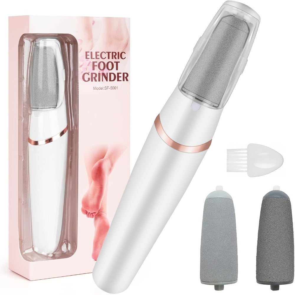 Electric Foot File Callus Remover IPX4 Waterproof 2 Interchangeable Grinding Heads 2 Speed Settings Auto Light Portable Pedicure Tool Dead Skin Removal for Women Pink White