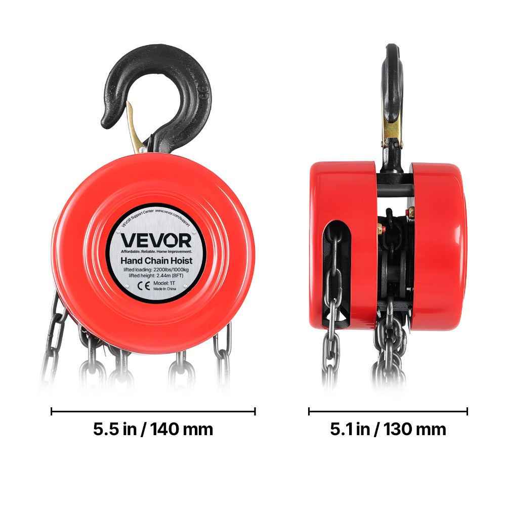 Hand Chain Hoist 2200 lb / 4400 lb Manual Chain Block with G70 Chain – 8 ft / 10 ft / 20 ft Lift Height, 360° Rotating Hooks, Security Brake, for Garage, Construction & Warehouse Lifting