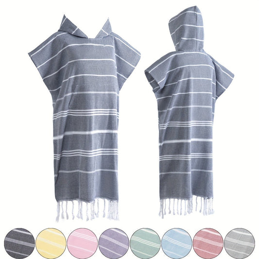 Hooded Cotton Beach Poncho, Lightweight Quick-Dry Surf Changing Towel