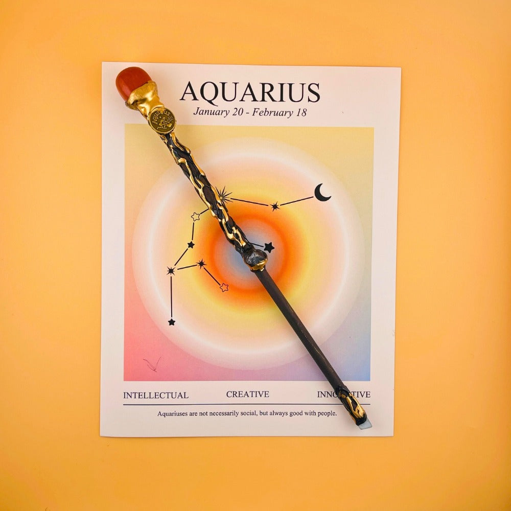 Zodiac Crystal Magic Wand Handmade with Gift Box – All 12 Signs Cosplay Scepter Witch Wand for Halloween, Christmas, Valentine's Day & Birthday Gift, Astrology Lover Gift for Her