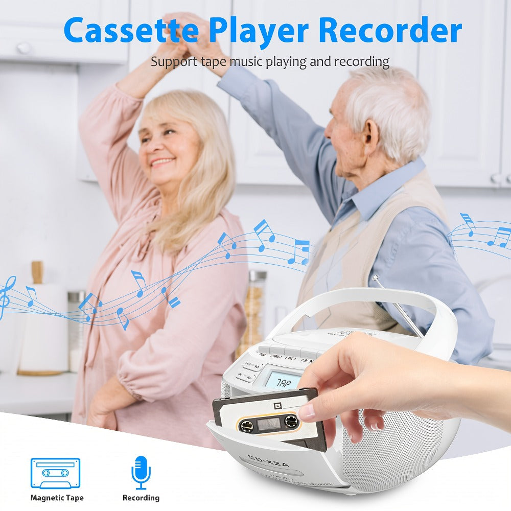 CD Cassette Player Boombox Combo with AM/FM Radio, Remote Control, LCD Display, AUX USB Earphone Jack, AC & Battery Operated, Stereo Sound Home Audio System for Seniors Adults