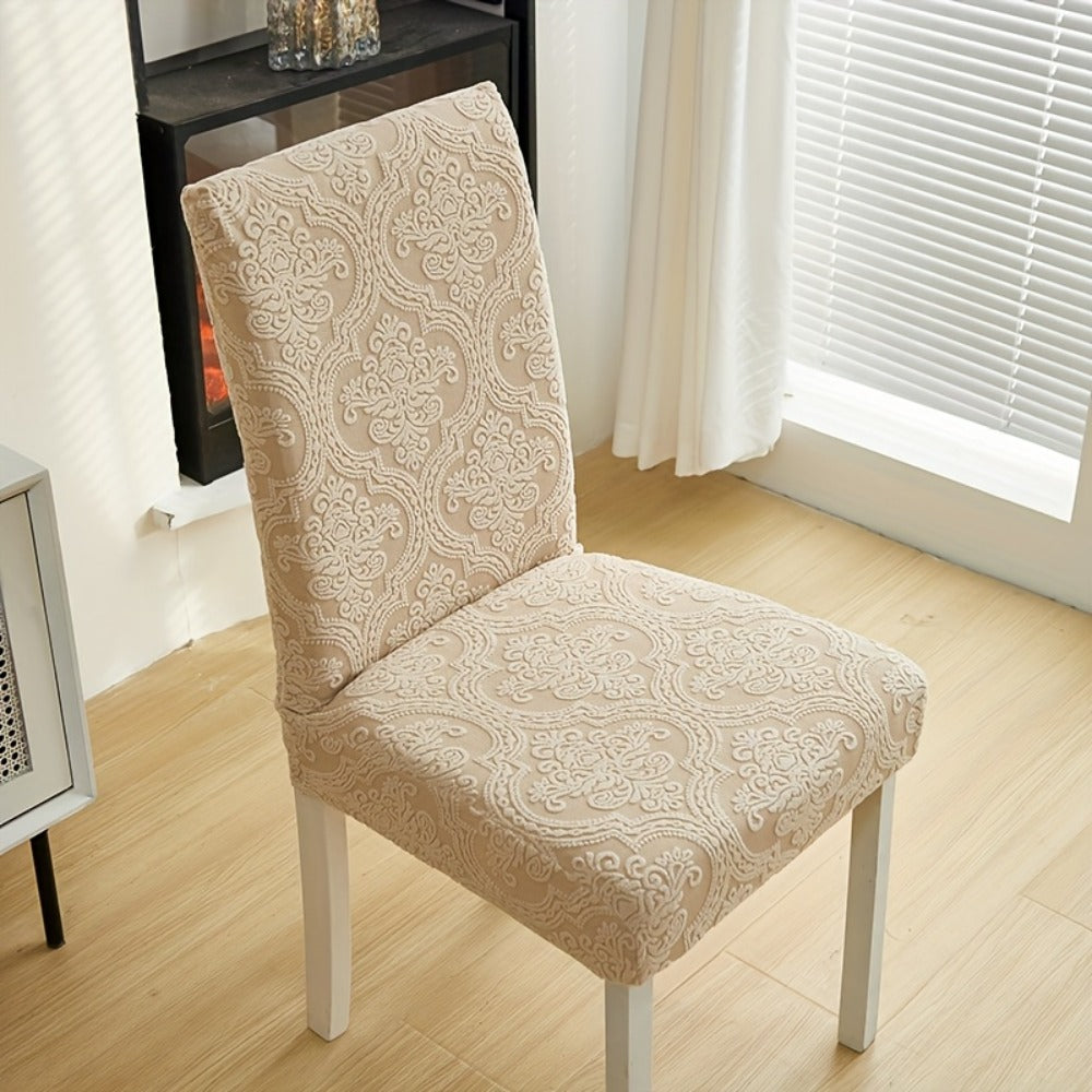 Dining Chair Covers Stretch Velvet Washable Removable Slipcovers Set of 4 or 6 for Kitchen Home Hotel Banquet — Elastic Band Silver Fox Velvet 200GSM