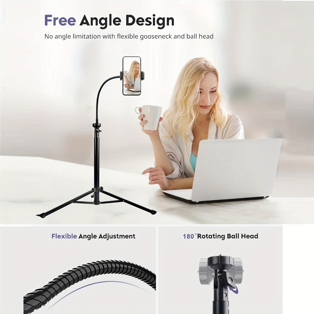 63 Inch Gooseneck Phone Tripod Adjustable with 360° Flexible Neck & Universal Phone Holder – Portable Camera Stand for Content Creators, Vlogging, Live Streaming, Selfie & Filming, iPhone & Android