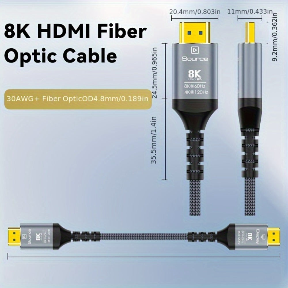 Long Fiber Optic HDMI Cable 32FT 50FT 65FT 100FT – HDMI 2.1 48Gbps 8K60Hz 4K120Hz HDR eARC HDCP 2.2 Slim Braided Cord, No Signal Loss, Compatible with PS5 Xbox TV Monitor Projector