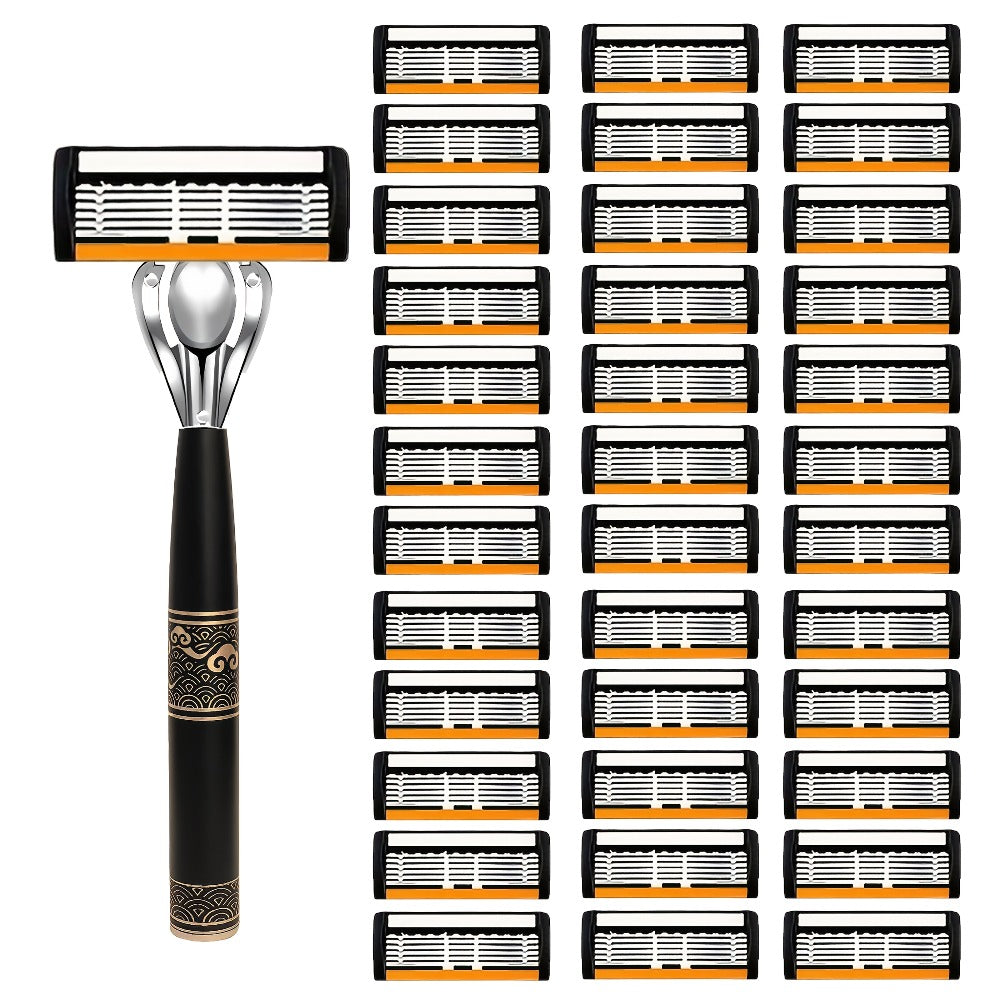 Men's Razor 6-Layer Blade Refill Kit with Handle Smooth Precise Shaving - Multiple Options 6 12 24 30 36 Blades Cartridge Razor Anti-Irritation Close Shave Grooming Gift for Men