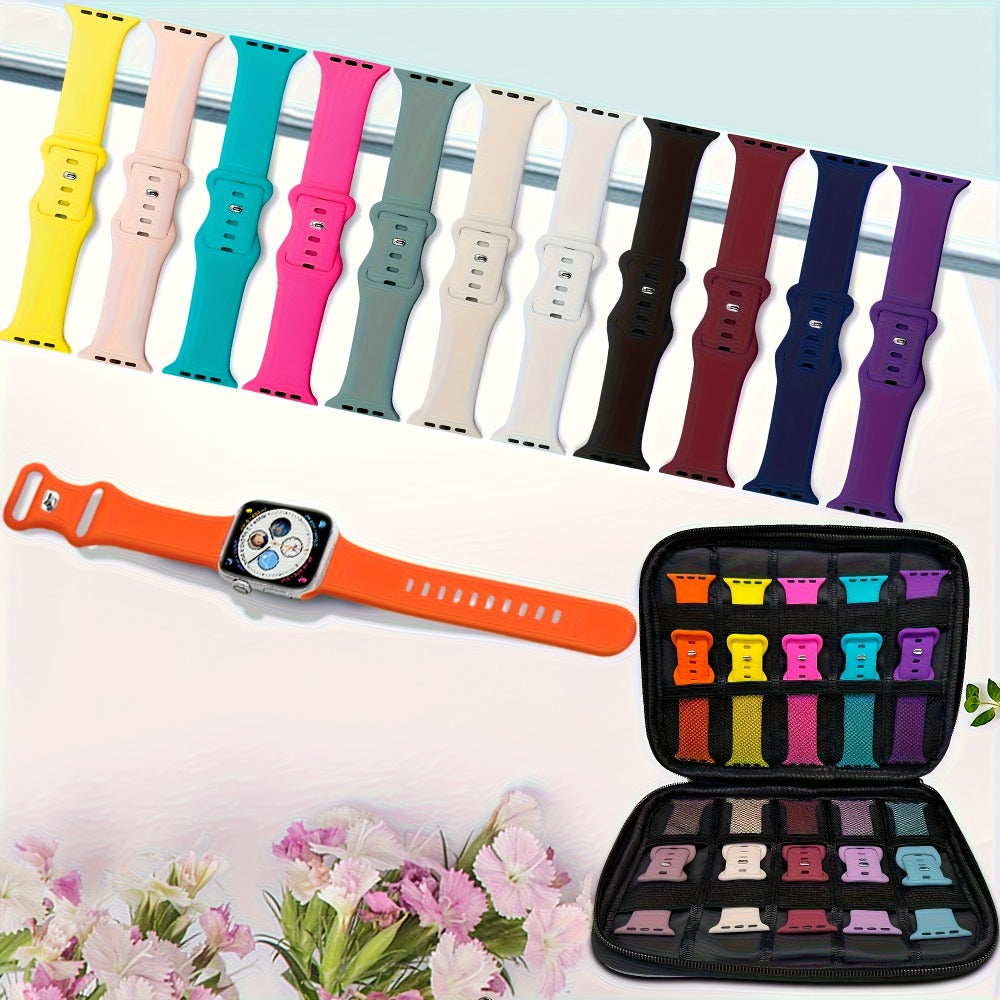 15 Pack Multicolor Apple Watch Bands Soft Silicone Sport Straps – Pin-and-Tuck Closure Compatible with Apple Watch Series 10 9 8 7 6 SE 5 4 3 2 1 38mm 40mm 41mm 42mm 44mm 45mm 46mm 49mm Men Women Value Set