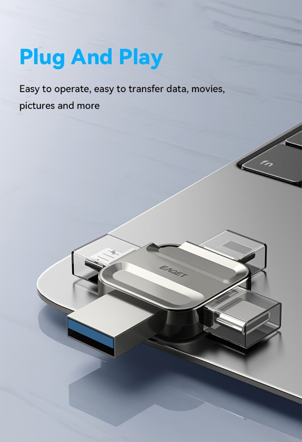 iPhone Flash Drive 4-in-1 USB Stick EAGET I50 Lightning USB-C Micro USB USB 3.0 Photo Stick for iPhone iPad Android PC Mac – 32GB 64GB 128GB 256GB Storage Expansion Memory Stick