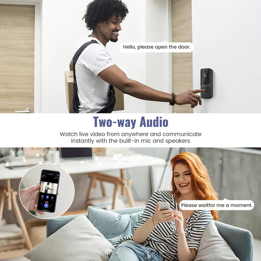 166° Wide Angle Video Doorbell 720P 2.4G 5G Dual-Band WiFi – Color Night Vision, AI Vehicle & Person Detection, Two-Way Voice, No Wiring, Real-Time App View, Single or 2-Pack, Black