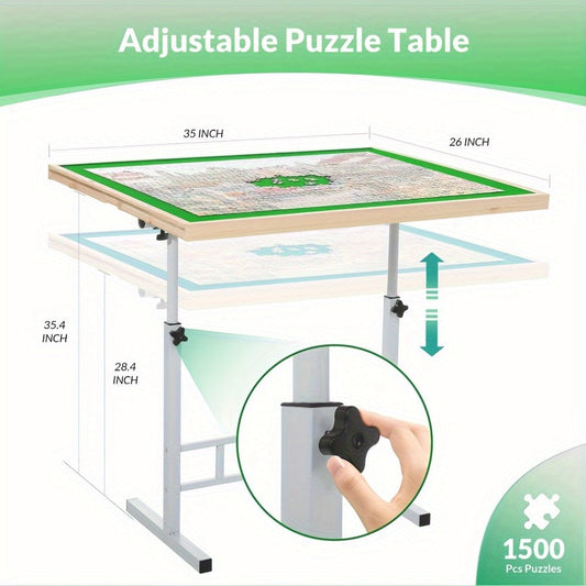 Jigsaw Puzzle Table with 4 Drawers, Adjustable Height and Tilting 35 x 26 Inch Board