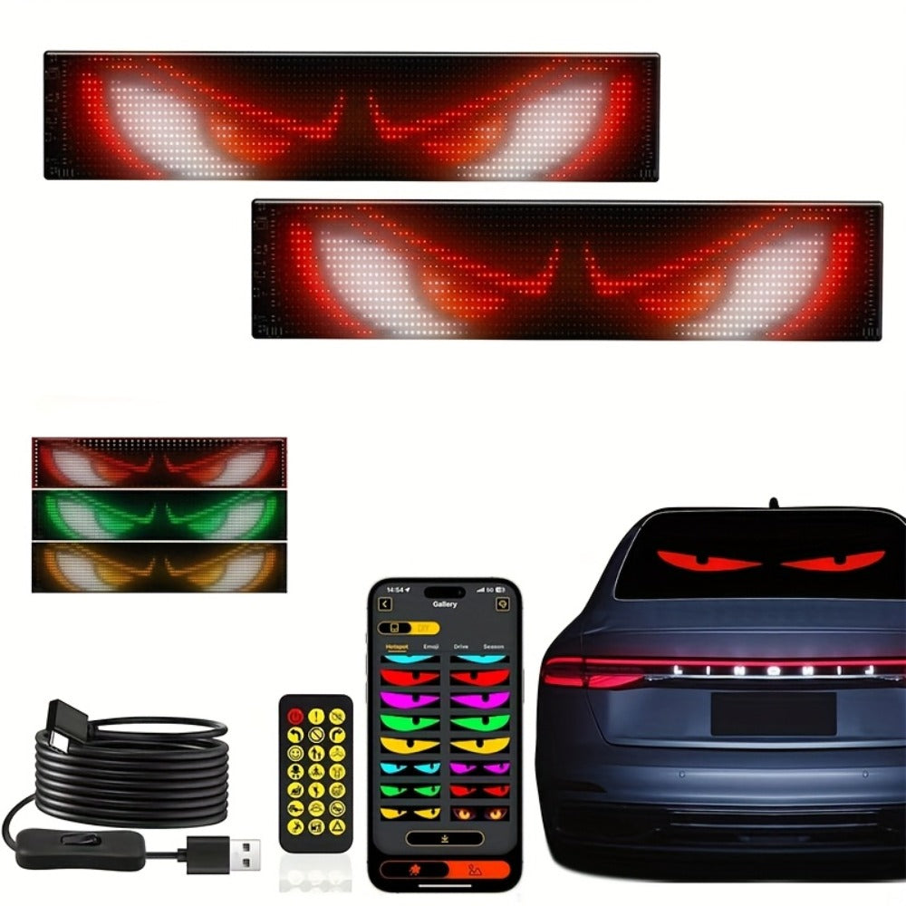 Devil Eye LED Headlight Panels 2 Pack Flexible RGB Matrix App & Remote Control - USB 5V Programmable Scrolling Text Animation Display for Car Windshield Headlight Modification Decoration 20x64