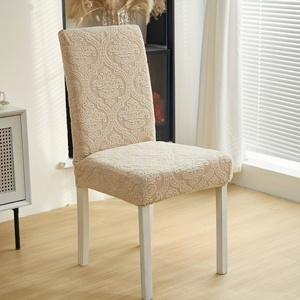 Dining Chair Covers Stretch Velvet Washable Removable Slipcovers Set of 4 or 6 for Kitchen Home Hotel Banquet — Elastic Band Silver Fox Velvet 200GSM