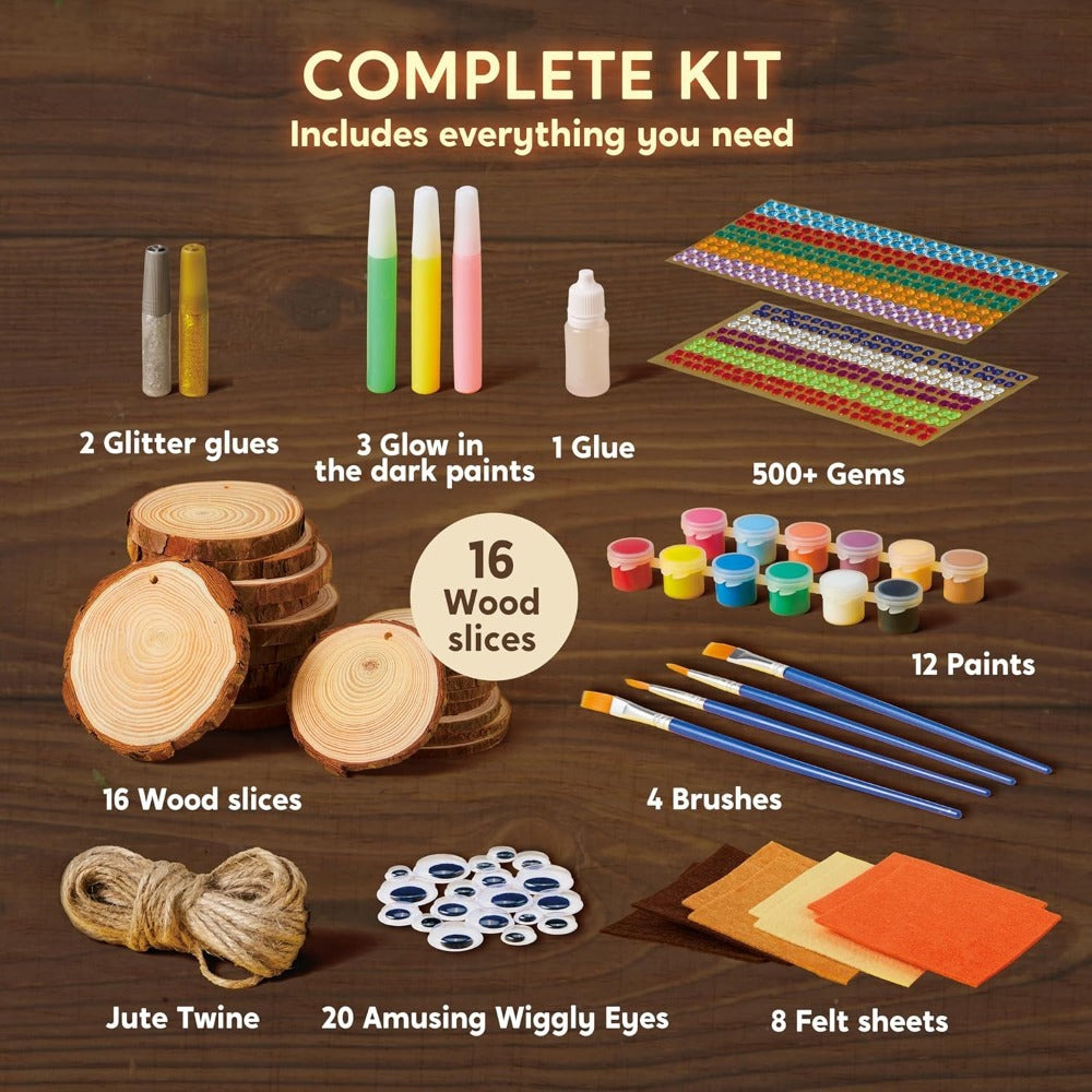 Kids Painting Kit, Glow in the Dark Wood Slice Arts & Crafts Set, 500+ Pieces