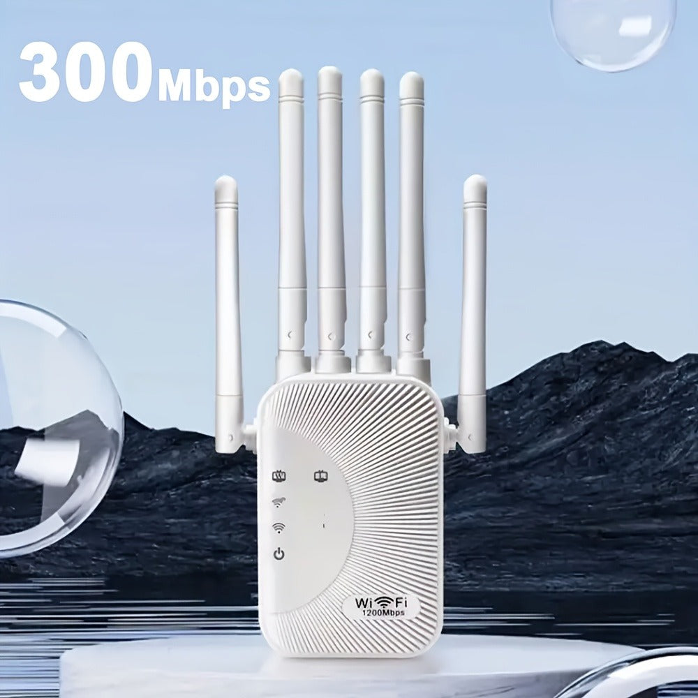 Ourlife WiFi Extender 11000 Sq Ft 6-Antenna 360° - 2.4GHz Signal Enhancer with Ethernet Port, Plug and Play, for Home Shopping Mall Coffee Shop Hotel Large Area Coverage