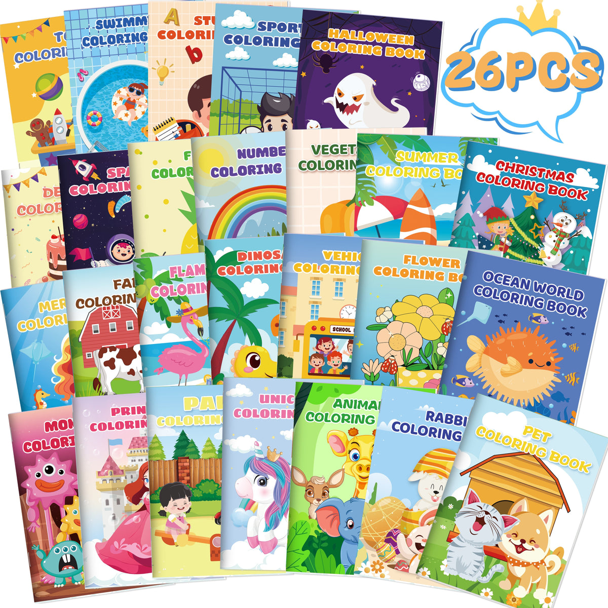 Bulk Coloring Books for Kids 26 Pack – Dinosaur Mermaid Animal Themes Party Favors Goodie Bag Stuffers for Birthday Classroom Halloween Easter Boys Girls Ages 3+ Screen-Free Gift Set