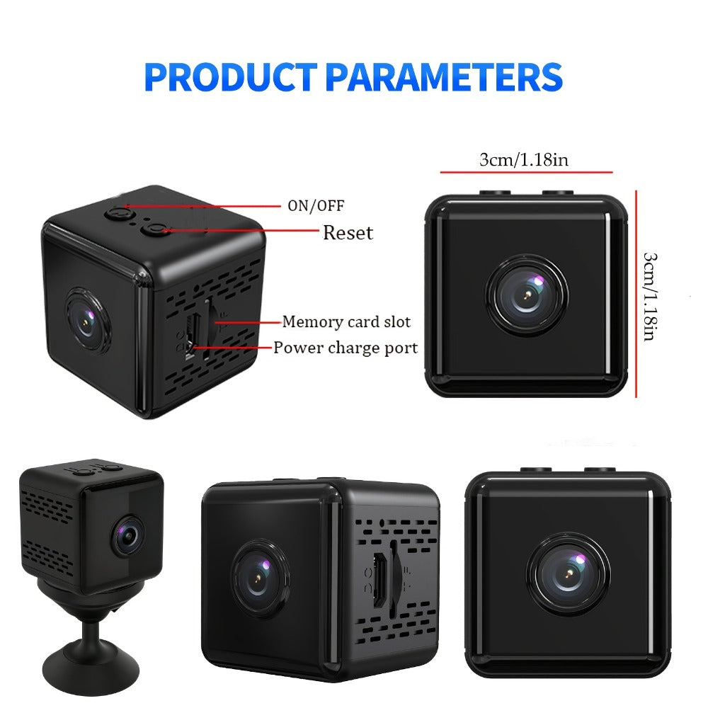 2K Mini Magnetic Security Camera, Continuous Video Recording, Night Vision, 2.4G WiFi, USB & Battery Dual Power, SD Card & Cloud Storage – Compact Nanny Cam for Baby Pet Home Surveillance