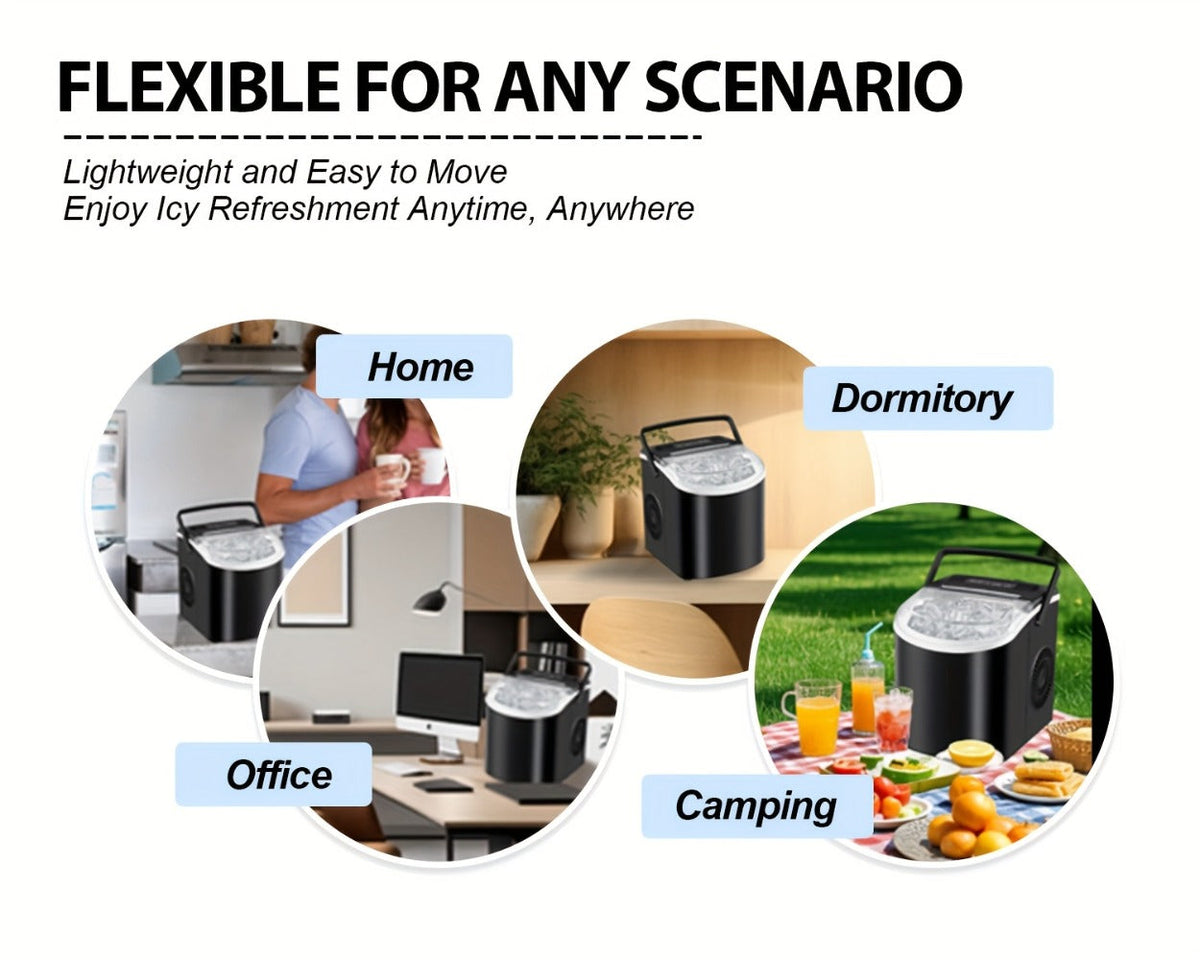 Ice Maker with Basket & Scoop – 26 Lbs/Day Countertop Bullet Ice Machine, 9 Cubes in 6 Mins, Self-Cleaning, 5 Colors Pink White Green Silver Black, for Home, Kitchen, Office, Bar, RV & Camping