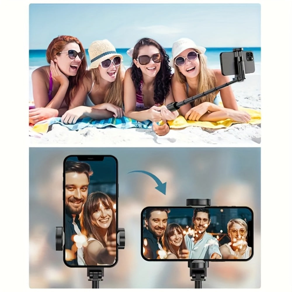 Floor Standing Phone Tripod 68 Inch with Built-In Selfie Stick Arm Anti-Shake Base 360° Rotation & Bluetooth Wireless Remote – Retractable Portable Stand for Travel Vlogging Live Streaming iPhone Android