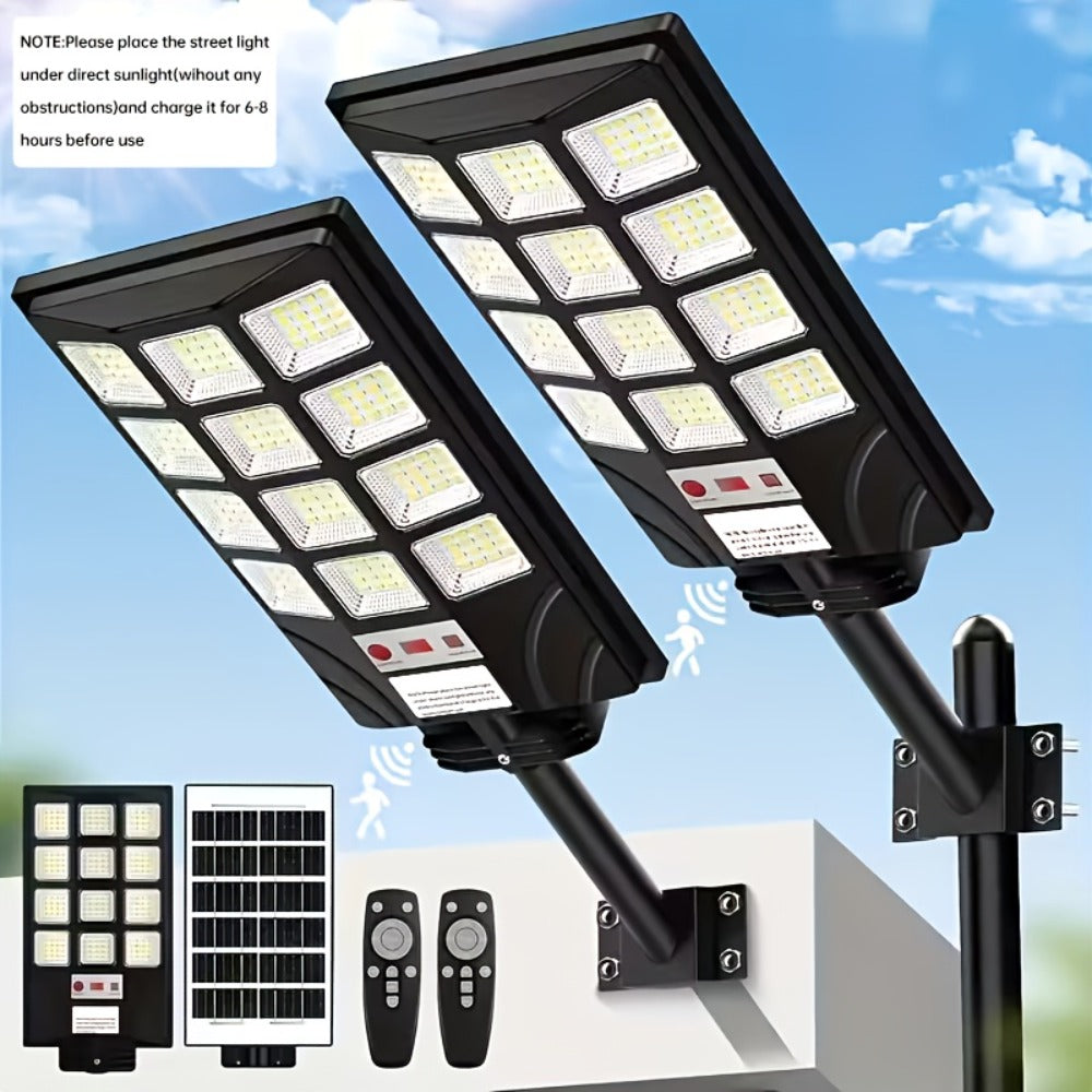 Solar Street Light Outdoor 400 LED – 6500K Waterproof Sensor Flood Light with Remote Control, Dusk to Dawn for Commercial Area, Parking Lot & Night Security Lighting (2 or 4 Pack)