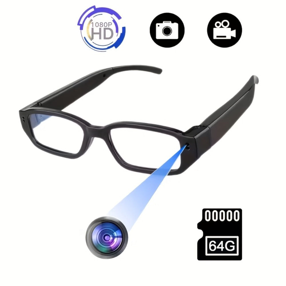 Camera Glasses 1080P HD Spy Hidden Wearable Video Recorder – TF Card 32GB/64GB, No Driver Plug & Play USB, Hands-Free POV Recording for Sports Outdoor Meeting Travel | Unique Tech Gift for Men