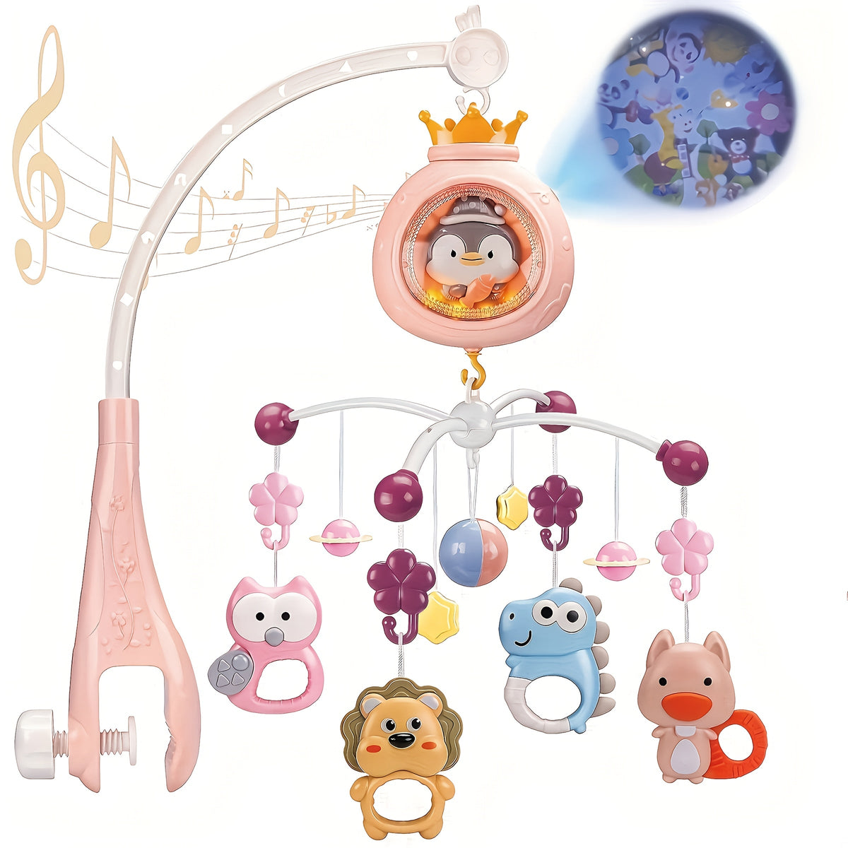 Baby Musical Crib Mobile with Music & Lights Projection – Take-Along Rattle & Music Box | Owl, Star & Penguin Styles | Newborn Infant Sleep Soother Gift for Boys & Girls