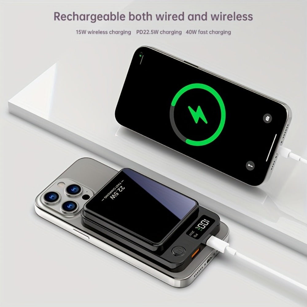 15W Wireless 22.5W Fast Charge Magnetic Power Bank 10000mAh 15000mAh, MagSafe Compatible Portable Charger USB-C LED Display Slim Lithium Polymer Battery for iPhone Android Samsung – Cable-Free Charging
