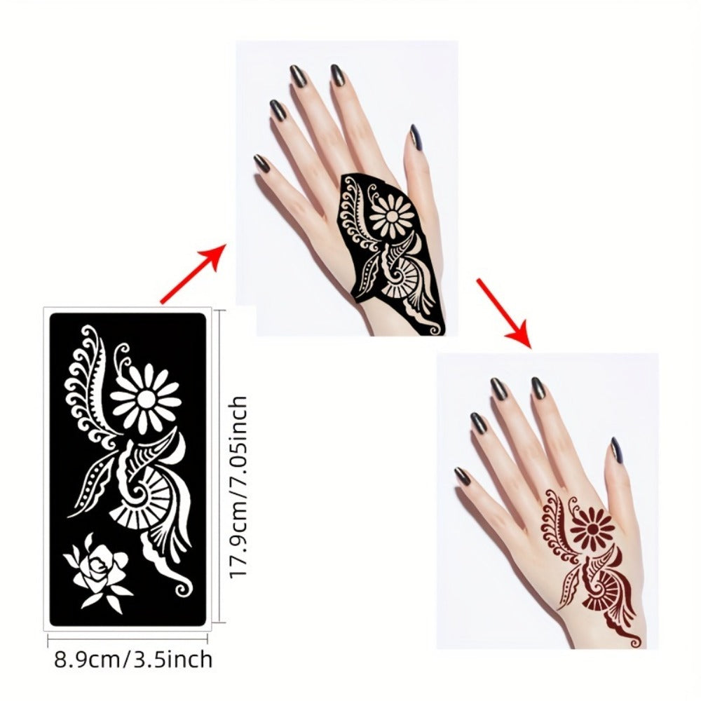 Reusable Tattoo Stencil Templates 9 Sheets Large Flower Designs Airbrush Glitter Body Art Kit for Arms Hands Navel Legs DIY Party Festival Fake Temporary Tattoo Supplies