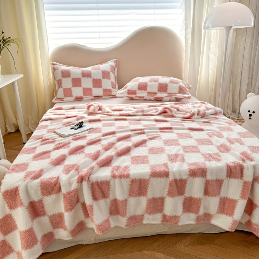 French Plaid Double-Sided Flannel Blanket – Soft Panda & Grid Pattern Throw for Sofa, Bed & Travel, Machine Washable, 6 Designs, 4 Sizes