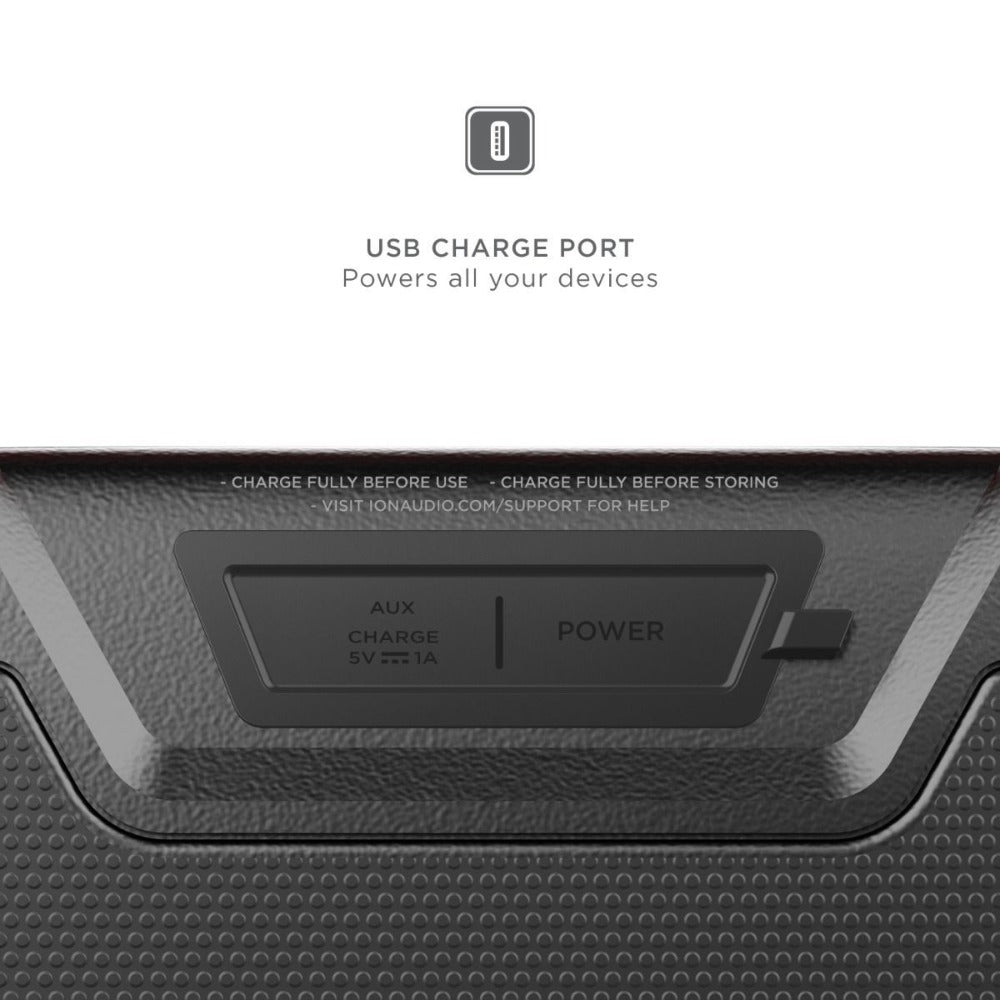 ION Audio Pathfinder Go 65W Portable Bluetooth Speaker, 3-Speaker System 6.5" Woofer + Tweeters, 15-Hour Battery, LED Lights, FM Radio, Wireless Stereo-Link, USB Playback & Charge, App Control for Outdoor Camping Beach Party