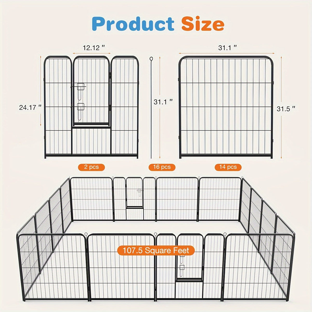 Pet Playpen Exercise Pen for Dogs 8 or 16 Panel Modular Indoor Outdoor Dog Fence - 24 32 40 Inch Height Options for Small Medium Large Dogs & Puppies Sturdy Portable Enclosure