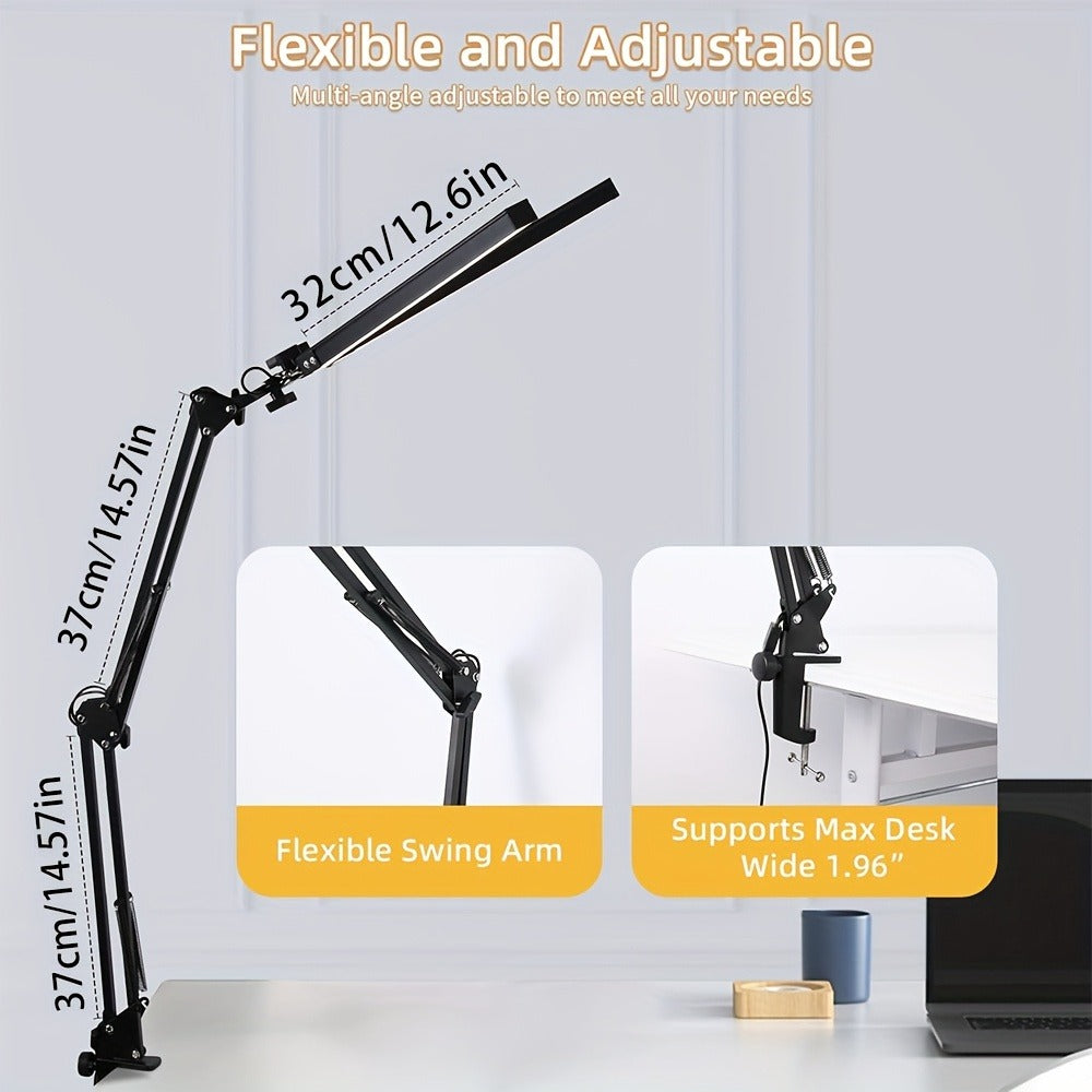 Dual Head Clamp Desk Lamp USB Powered – 2X Brighter Swing Arm LED Light, 3 Color Modes & 10 Brightness Levels for Dual Monitors, Drafting, Workbench & Home Office, Black