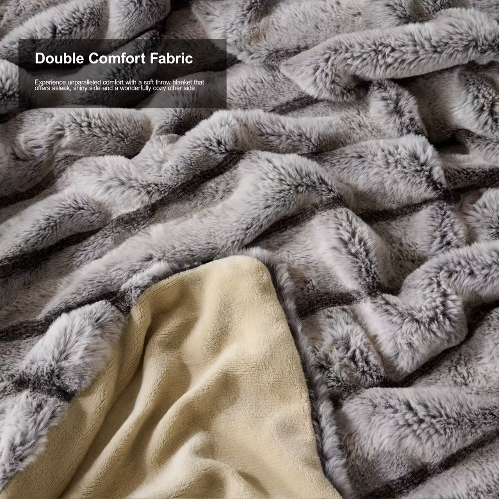 Double-Layer Faux Rabbit Fleece Blanket – 450-500gsm Thickened Soft Warm Throw for Bed, Couch & Travel, All Season, 3 Colors, 5 Sizes