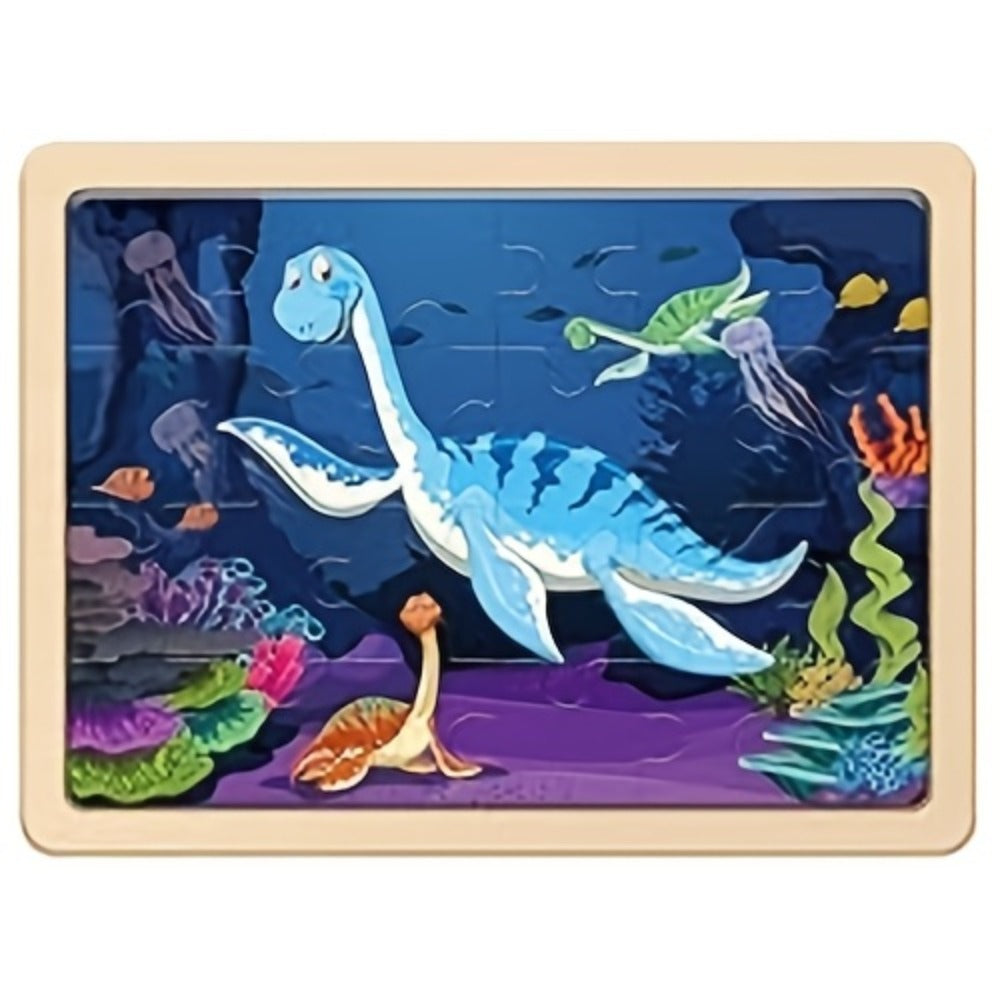 Dinosaur Wooden Jigsaw Puzzle Set for Kids, 4 Puzzles with 24 Pieces Each