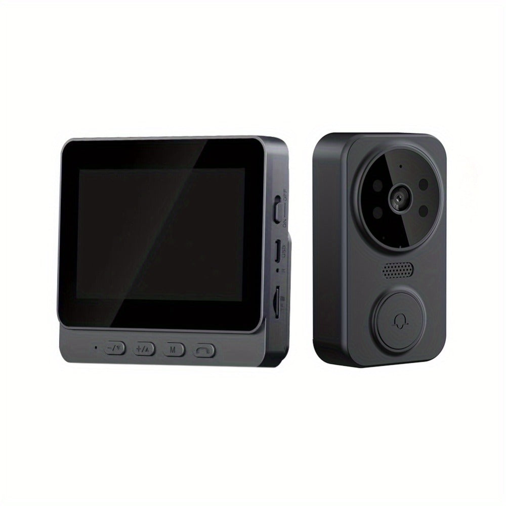 1296P Video Doorbell with 4.3" Indoor Monitor & Local SD Storage - No WiFi No App Required, Two-Way Audio, IR Night Vision, 1200mAh 2-Month Battery, 120° Wide Angle, One-Key Pairing, Black
