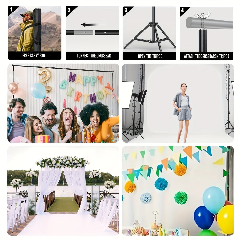 Background Stand Kit 8.5x10ft Adjustable Backdrop Stand for Birthday Party Festival Photography, Heavy Duty Crossbar Support, Easy Assembly, for Indoor Outdoor Events
