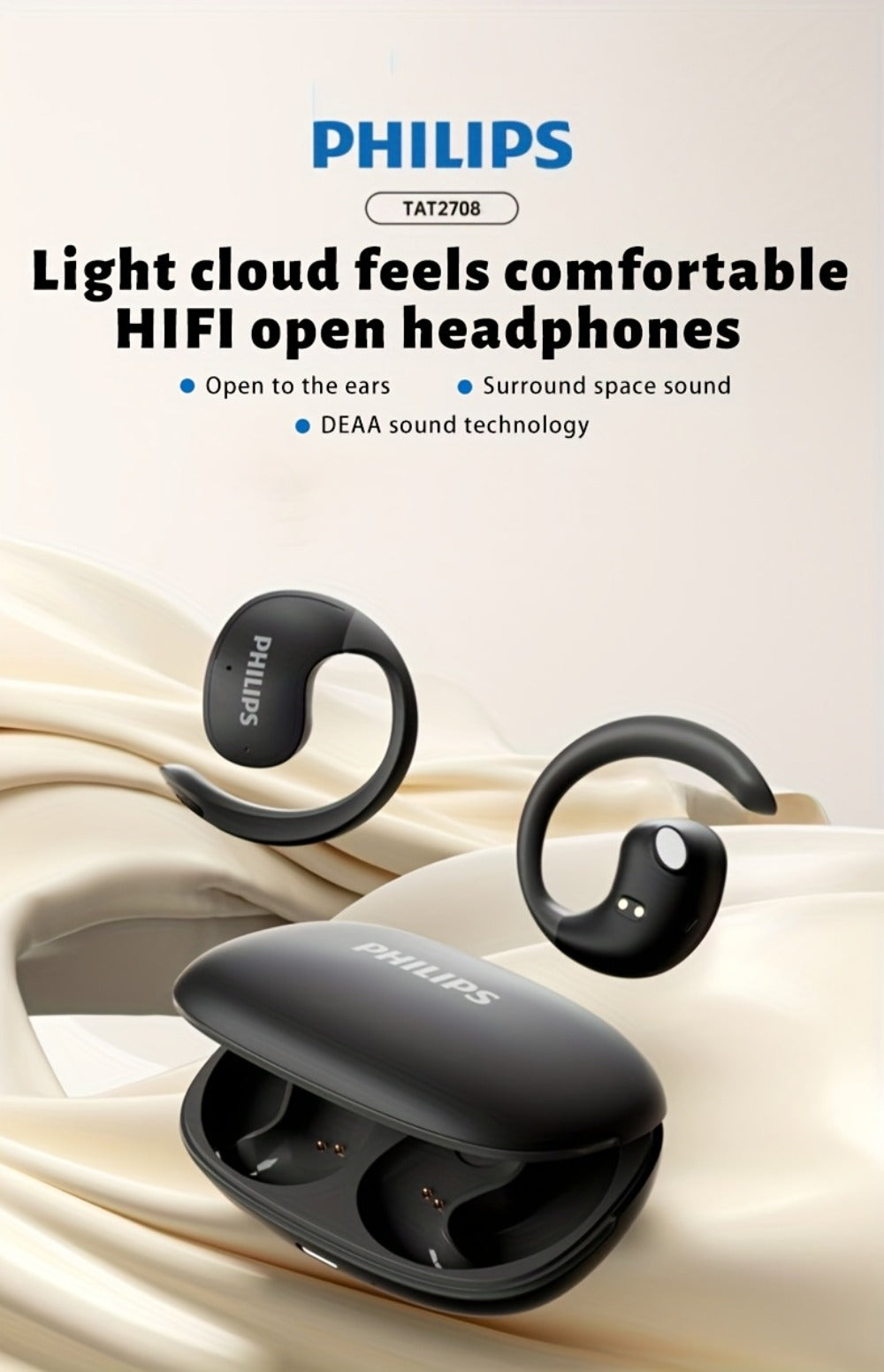 Philips TAT2708 True Wireless Earbuds, Stereo Surround Sound ENC Noise Cancellation Touch Controls Built-in Mic, 24H Polymer Battery USB-C Fast Charging Case, Lightweight for Commuting Workouts Daily Use