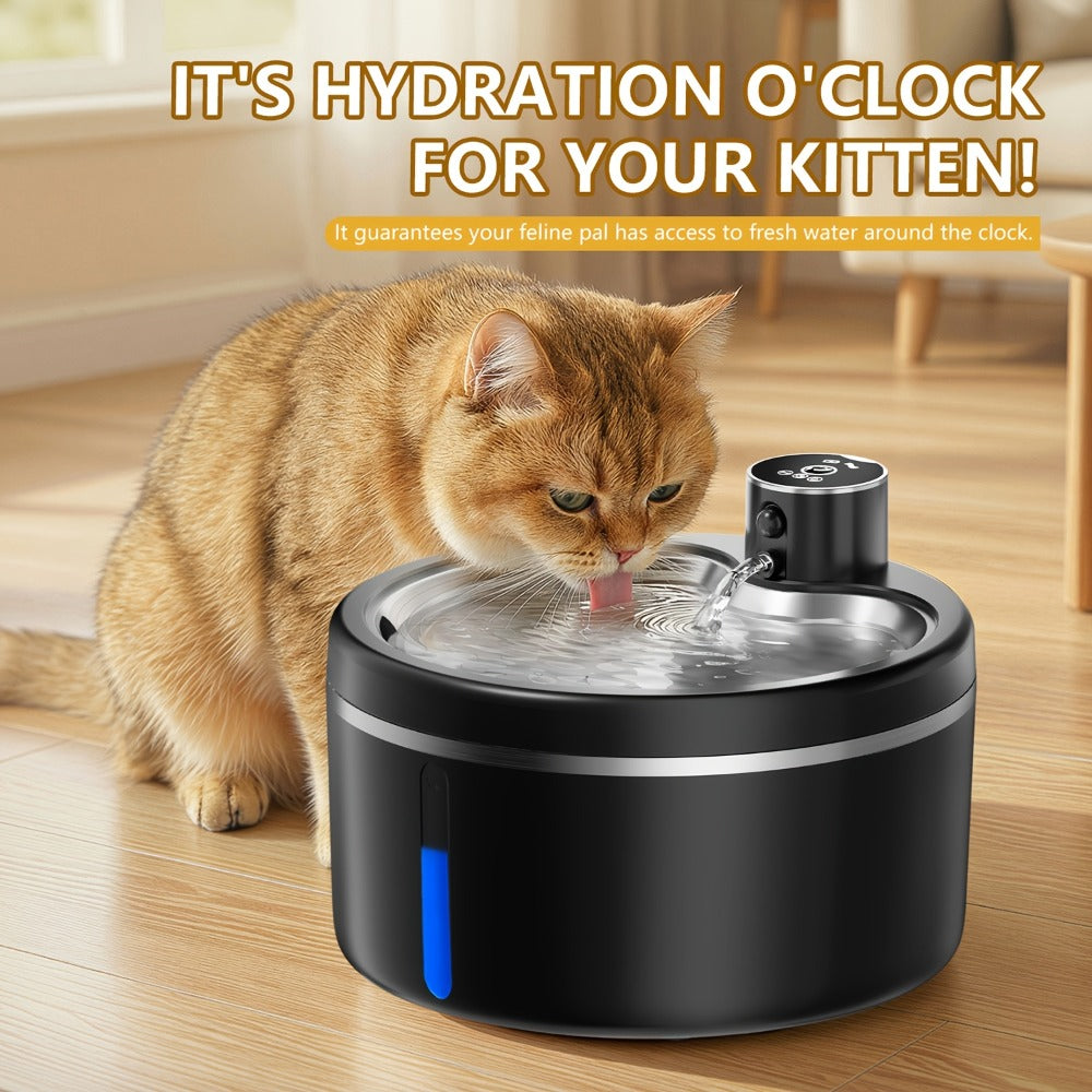 Stainless Steel Cat Water Fountain 84oz – Cordless Rechargeable, Motion Sensor Auto-On, Ultra-Silent Pump, 2 Filters Included, BPA-Free Pet Water Dispenser for Cats & Dogs