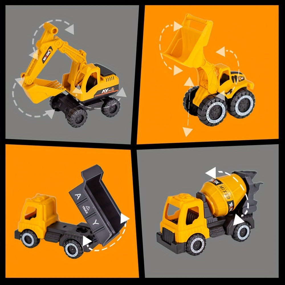 4-Piece STEM Construction Toy Vehicle Set for Toddlers | Shatterproof Excavator Mixer Dump Truck Bulldozer | No Battery Needed | Kids Engineering Toy Ages 2+