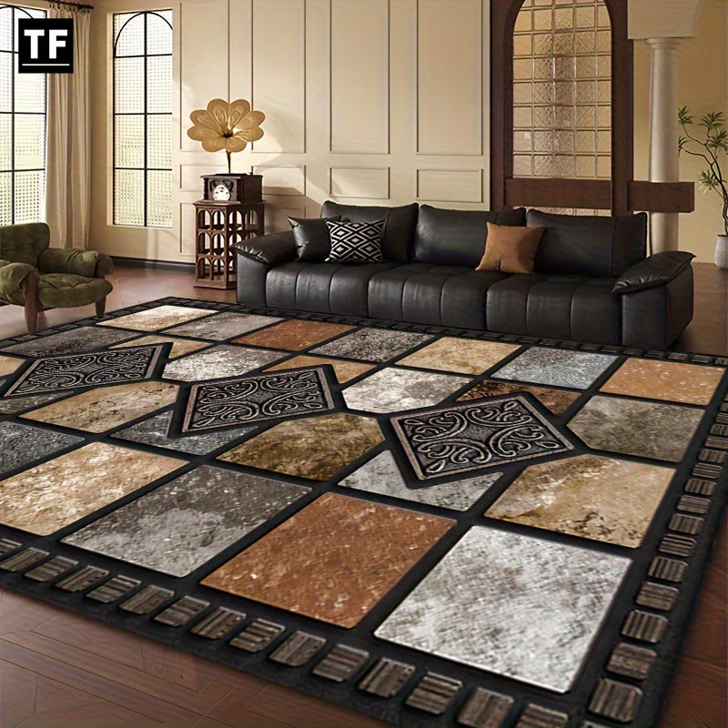Marble Print Area Rug Luxury Soft – Non-Slip Indoor Outdoor Carpet for Living Room, Bedroom & Entryway, Warm Cozy Tile Pattern Floor Mat, 56x80 Inches
