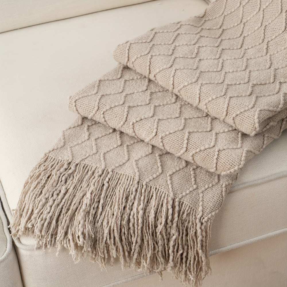 Tassel Throw Blanket – Soft Lightweight Decorative Fringe Throw for Couch, Chair, Bed & Sofa, 50”×60”, 6 Colors, Boho Home Decor