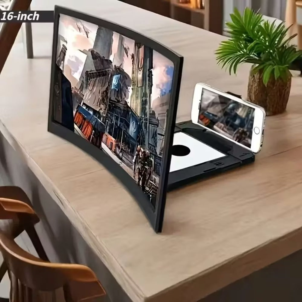 Phone Screen Magnifier 14 or 16 Inch Curved Foldable Stand – Choose HD or Standard Definition Wide Angle Eye Protection Smartphone Amplifier for Movies Gaming Video Calls, Universal iPhone Android Gift