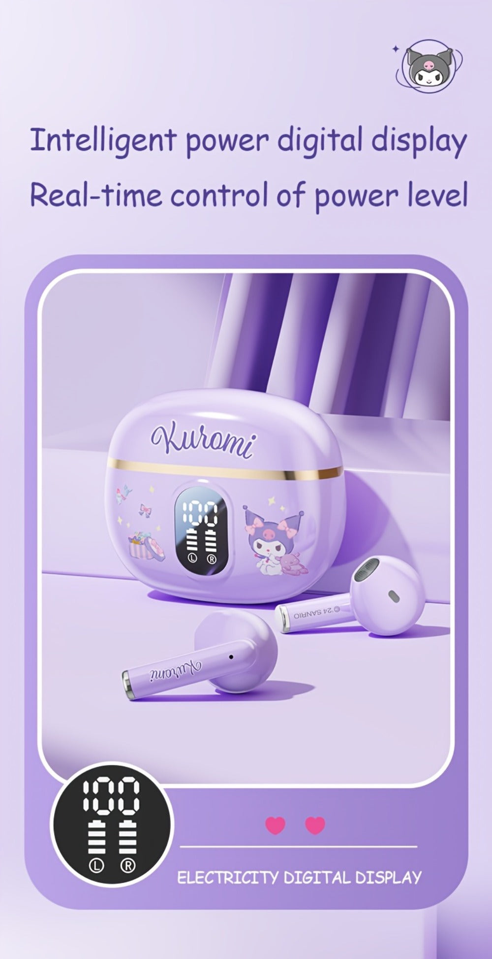 Sanrio Hello Kitty Kuromi Cinnamoroll Bluetooth Earbuds Cute Wireless Earphones 3 Styles Power Display Gaming Earbuds Easy to Carry for Daily Exercise Study Outdoor Holiday Birthday Gift