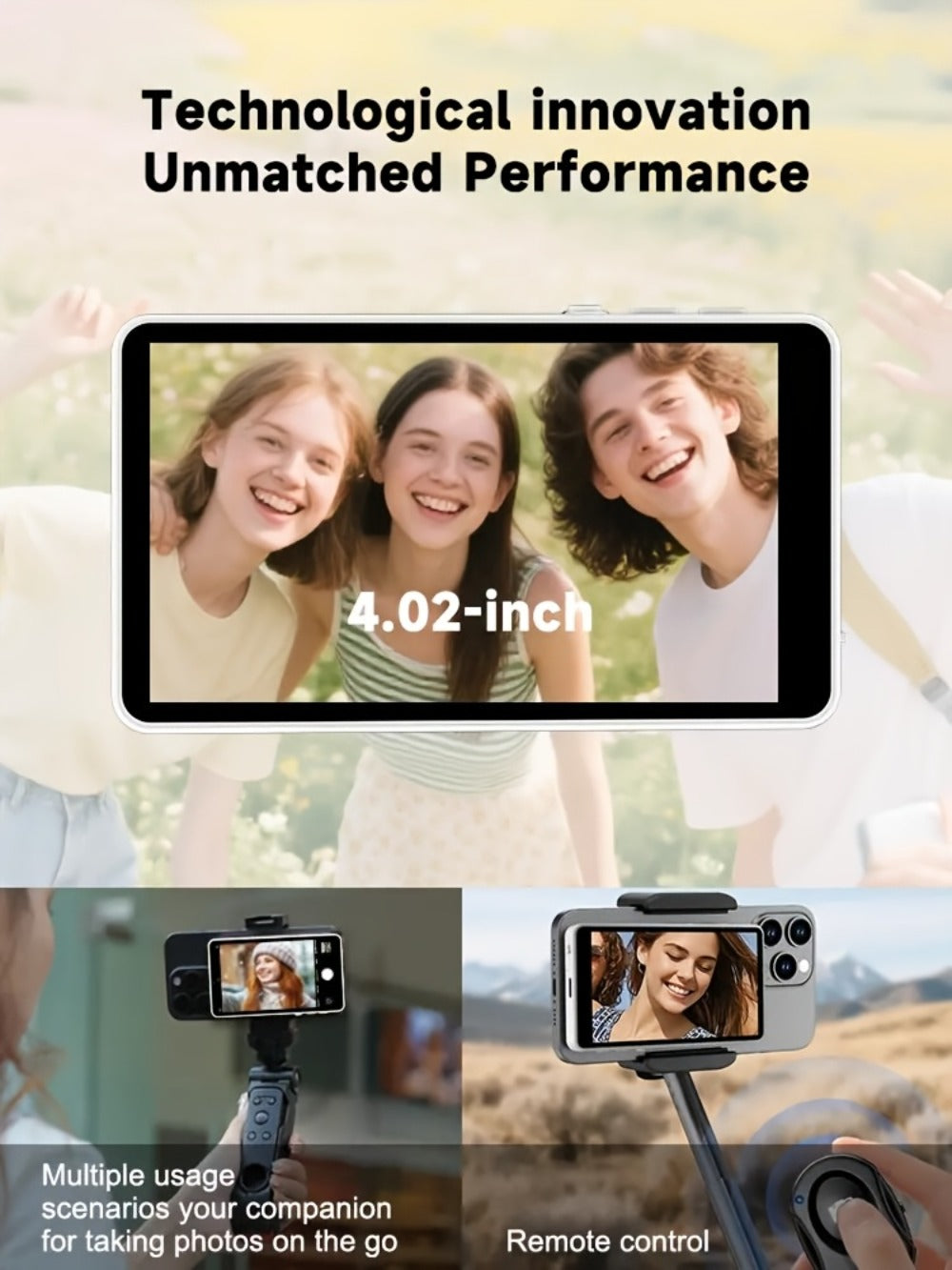 Magnetic Selfie Monitor Screen for Vlogging & Live Streaming – Rear-Facing Main Camera Display for iPhone & Android, High-Resolution Selfie Screen for TikTok, YouTube & Instagram Content Creation
