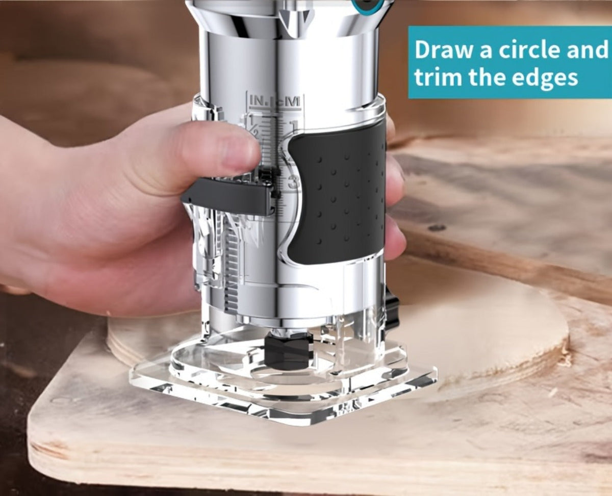 Wood Router Carving Machine Electric Trimmer – Wood Slotting, Drilling & Engraving Tool with Optional 15pc Milling Cutter Set, for Woodworking, Furniture Making & DIY Crafts