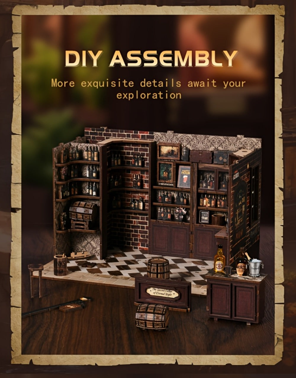 Miniature Book Nook Kit – Corner Lounge DIY 3D Wooden Bookshelf Insert