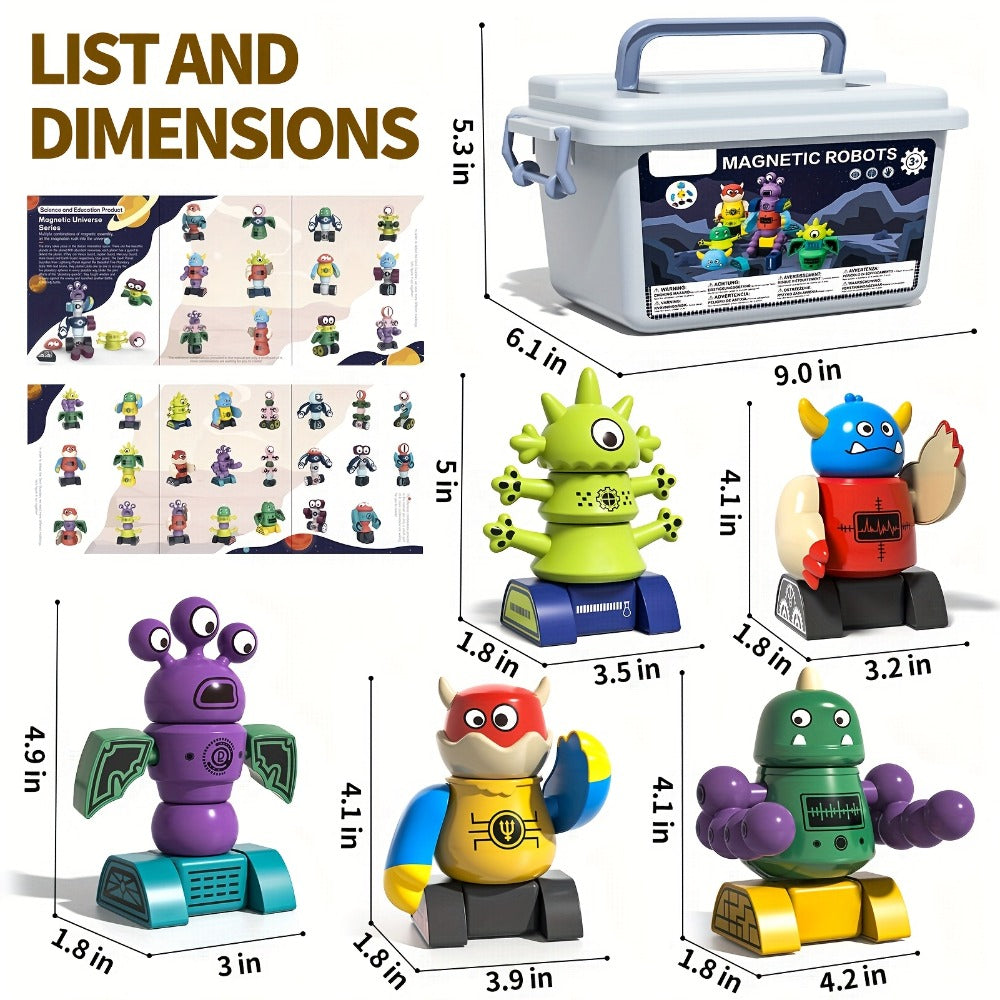 Magnetic Robot Building Toy, 33 Pieces with Storage Box for Kids Ages 3-5