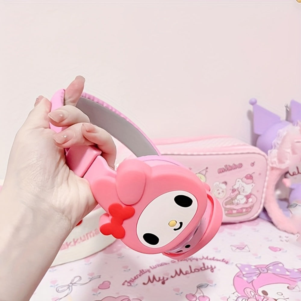 Sanrio Kuromi My Melody Cute Wireless Headset Foldable Portable Smart Call Anime Design for Daily Sports Learning Festival Gift for Girls Teens My Melody Black Kuromi Red